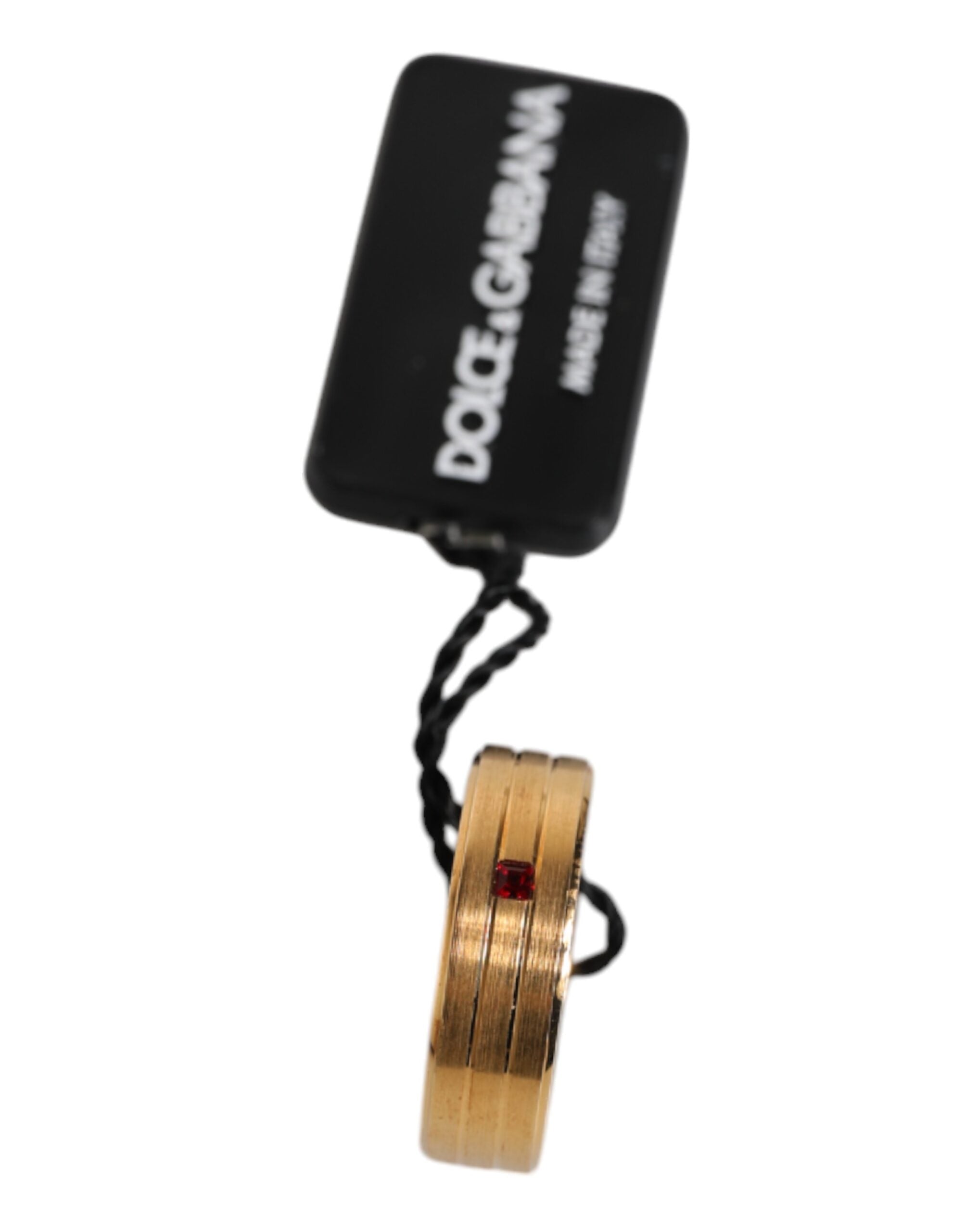 Dolce & Gabbana Vergulde Messing Rode Kristallen DG Logo Ring