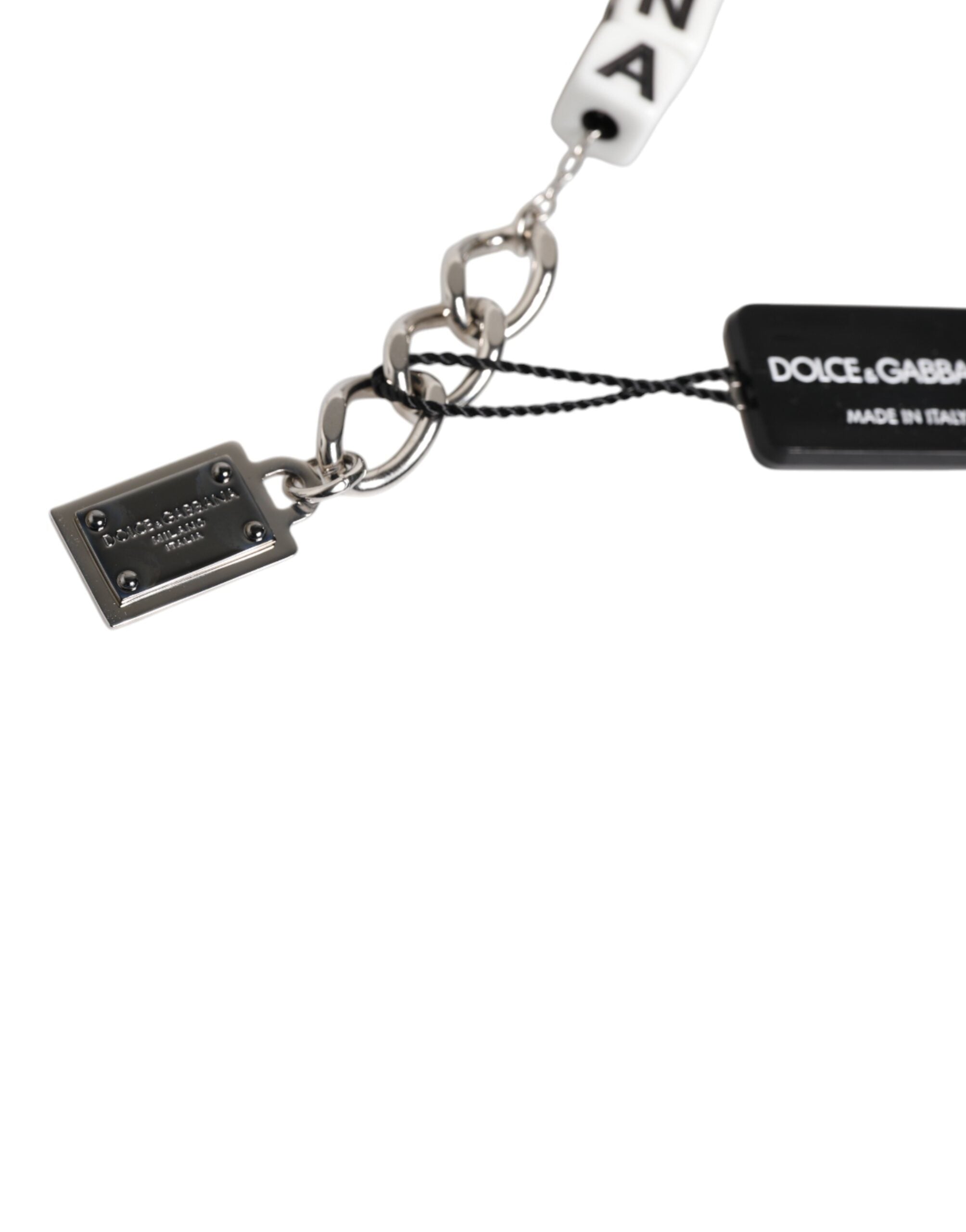 Dolce & Gabbana Zilver Messing Ketting Dobbelsteen Logo Versierde Bedelarmband