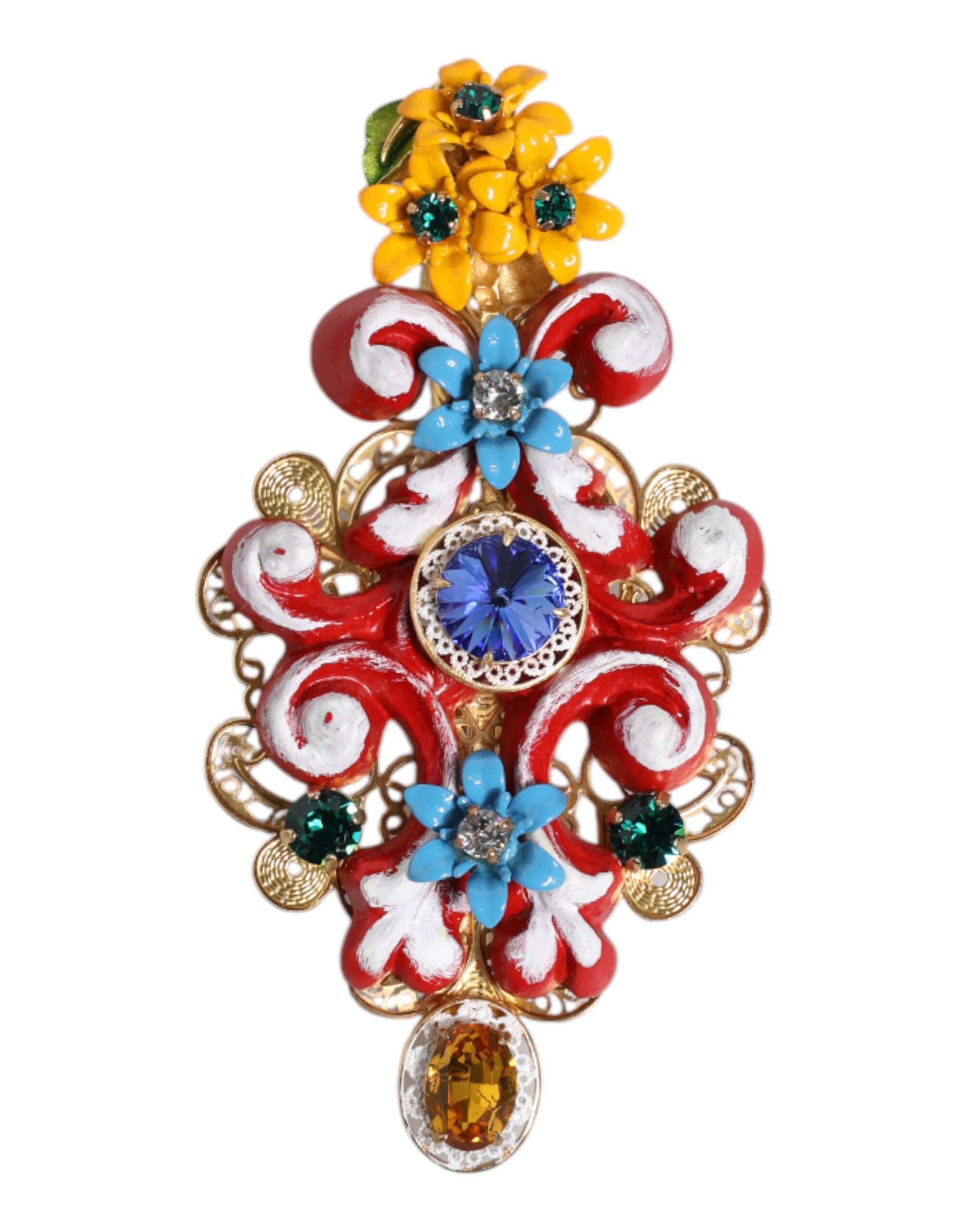 Dolce & Gabbana Mehrfarbige Frühling CARRETTO Haarklammer aus goldfarbenem Messing und Kristall