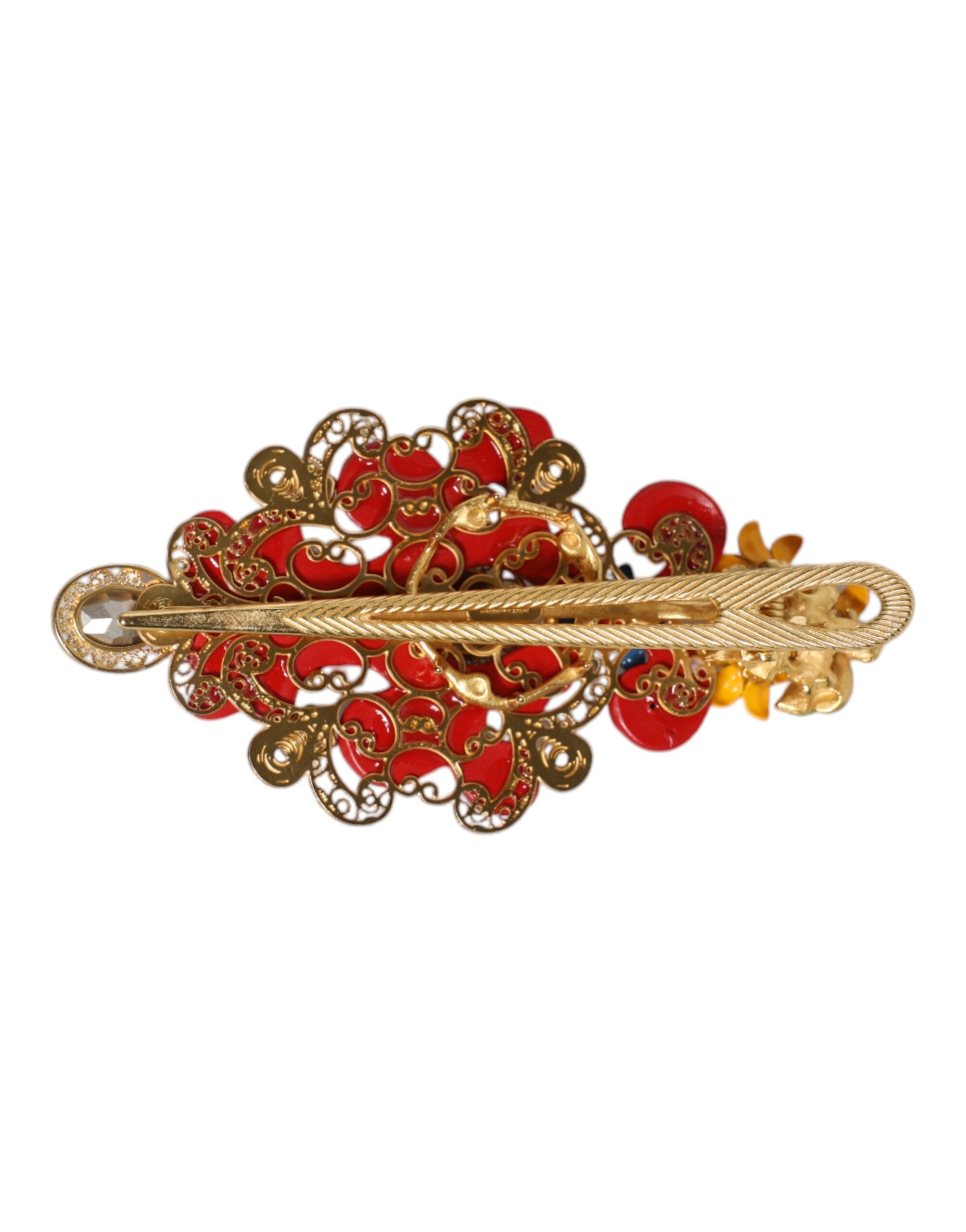 Dolce & Gabbana Mehrfarbige Frühling CARRETTO Haarklammer aus goldfarbenem Messing und Kristall