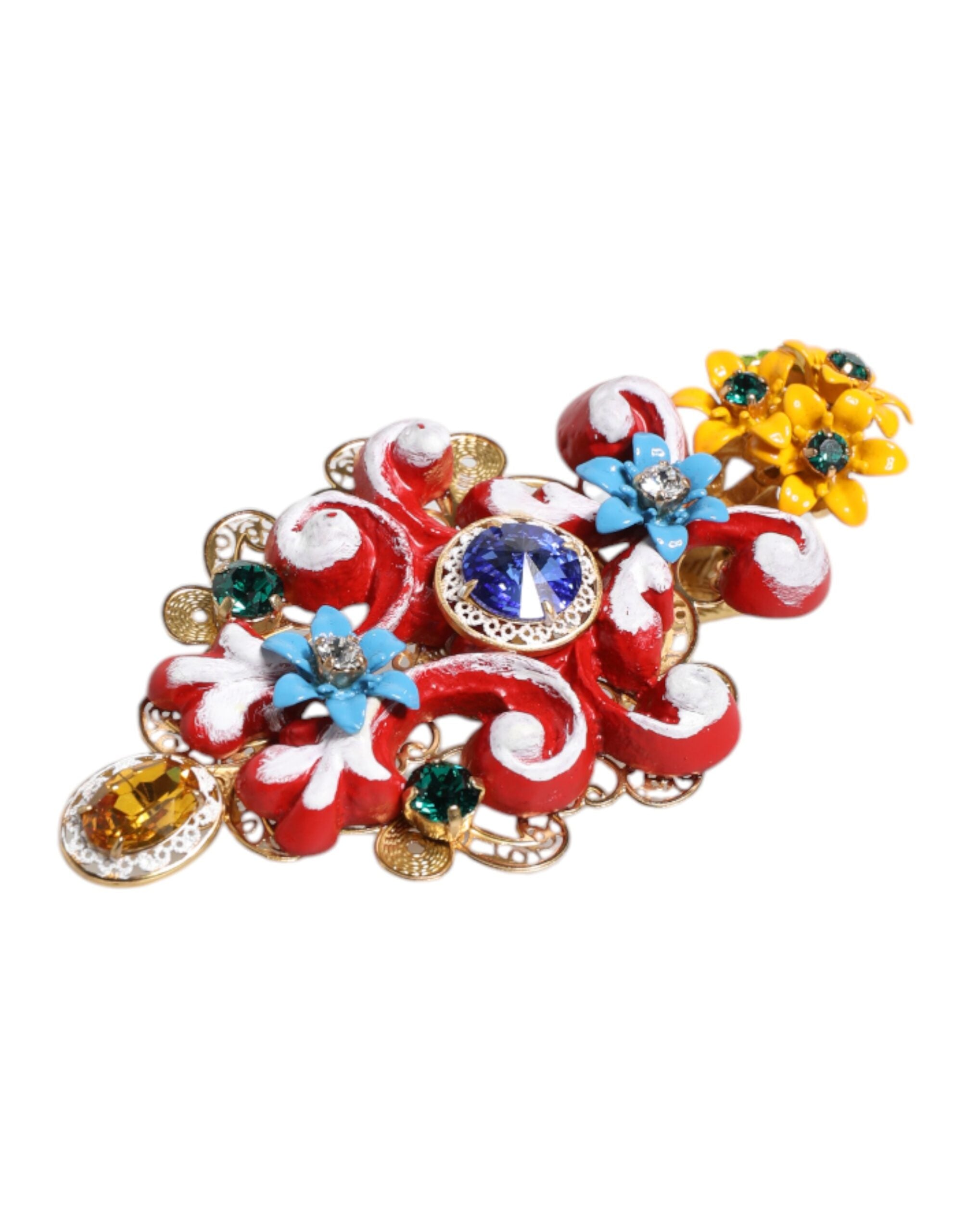 Dolce & Gabbana Mehrfarbige Frühling CARRETTO Haarklammer aus goldfarbenem Messing und Kristall
