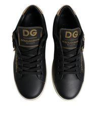 Dolce & Gabbana Schwarze Leder Gold Rote Herz Sneaker Schuhe