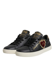 Dolce & Gabbana Schwarze Leder Gold Rote Herz Sneaker Schuhe