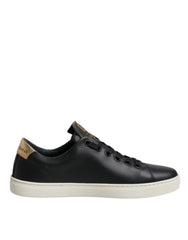 Dolce & Gabbana Schwarze Leder Gold Rote Herz Sneaker Schuhe