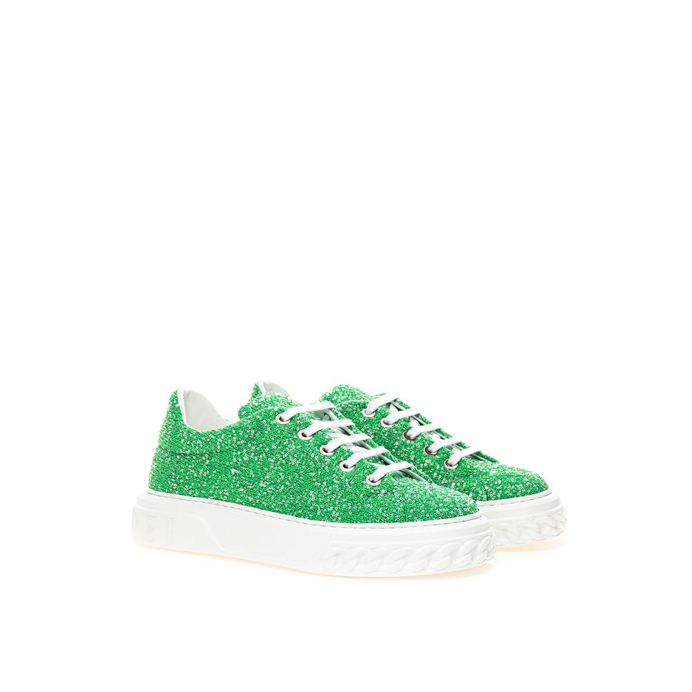 Casadei Grüne Sneakers aus Stoff und Leder