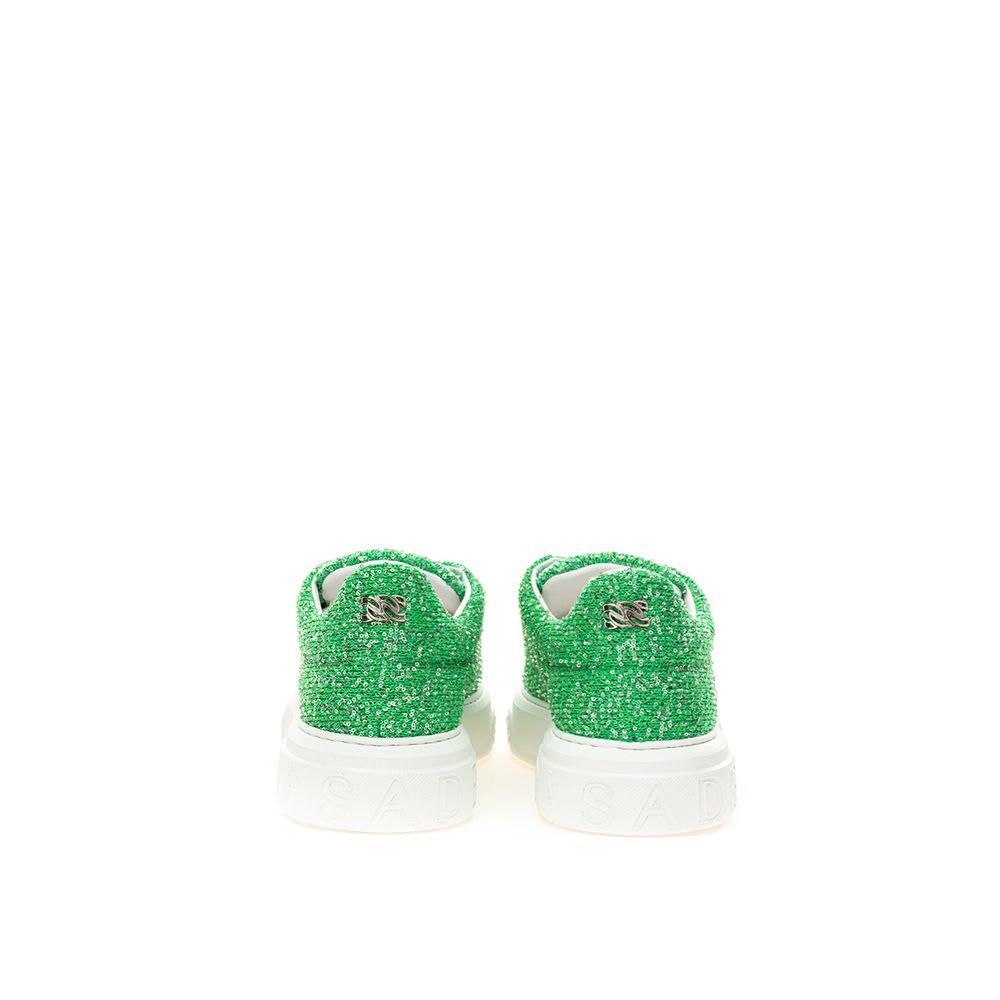 Casadei Grüne Sneakers aus Stoff und Leder