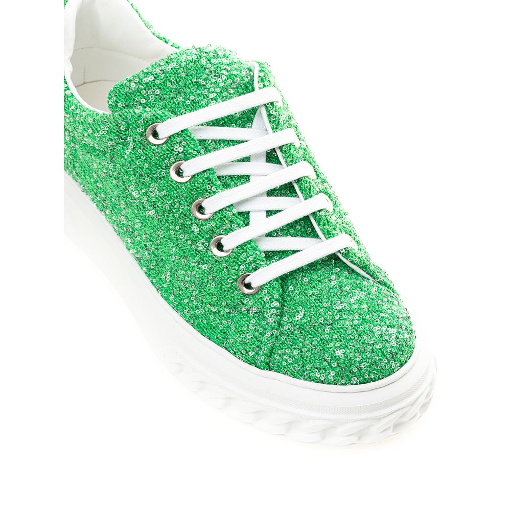 Casadei Grüne Sneakers aus Stoff und Leder