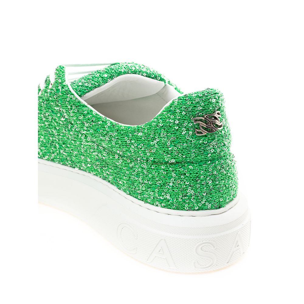 Casadei Grüne Sneakers aus Stoff und Leder