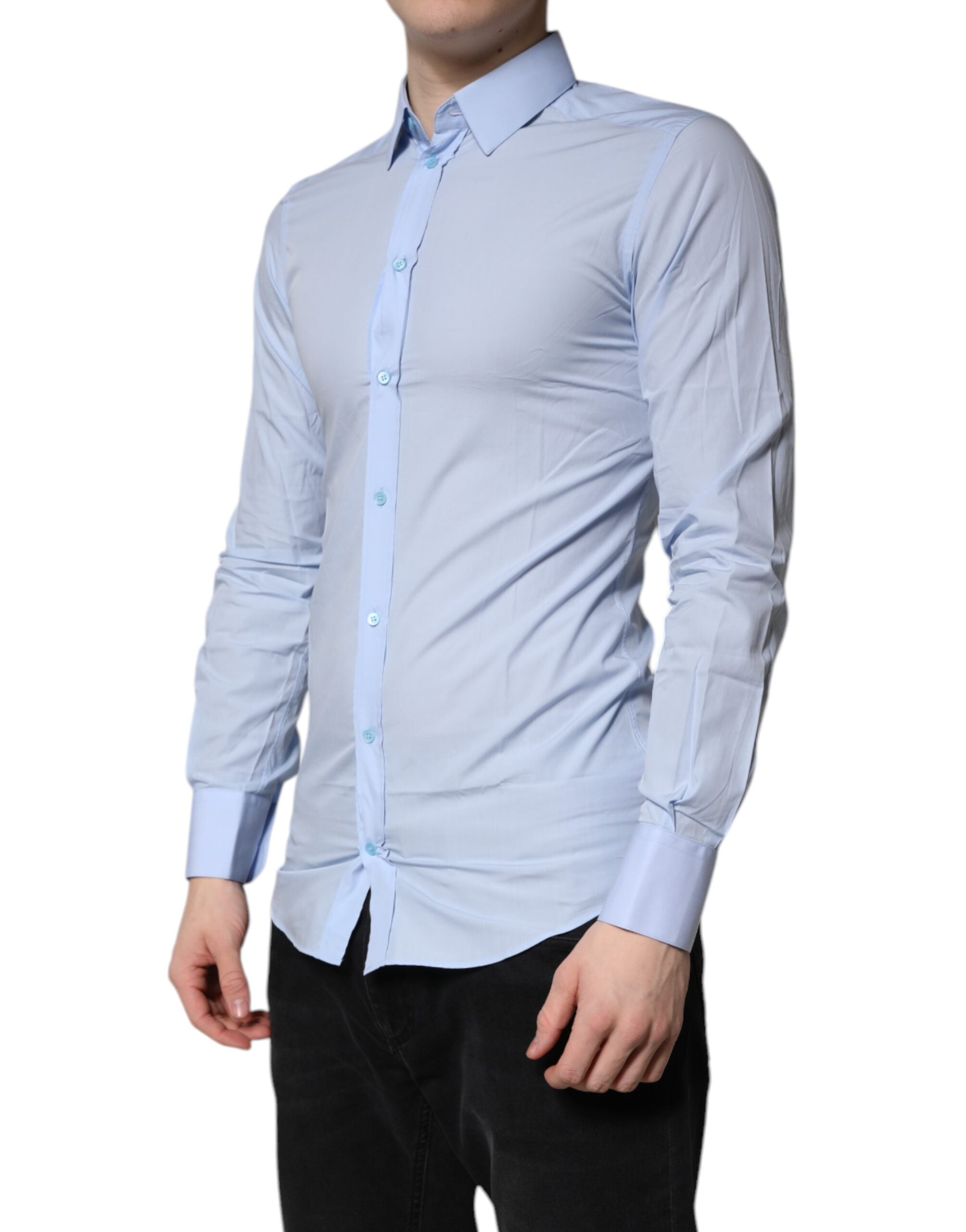Dolce & Gabbana Light Blue Baumwolle GOLD Kleid Formelles Hemd