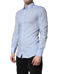 Dolce & Gabbana Light Blue Baumwolle GOLD Kleid Formelles Hemd