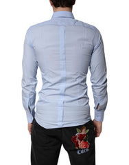 Dolce & Gabbana Light Blue Baumwolle GOLD Kleid Formelles Hemd