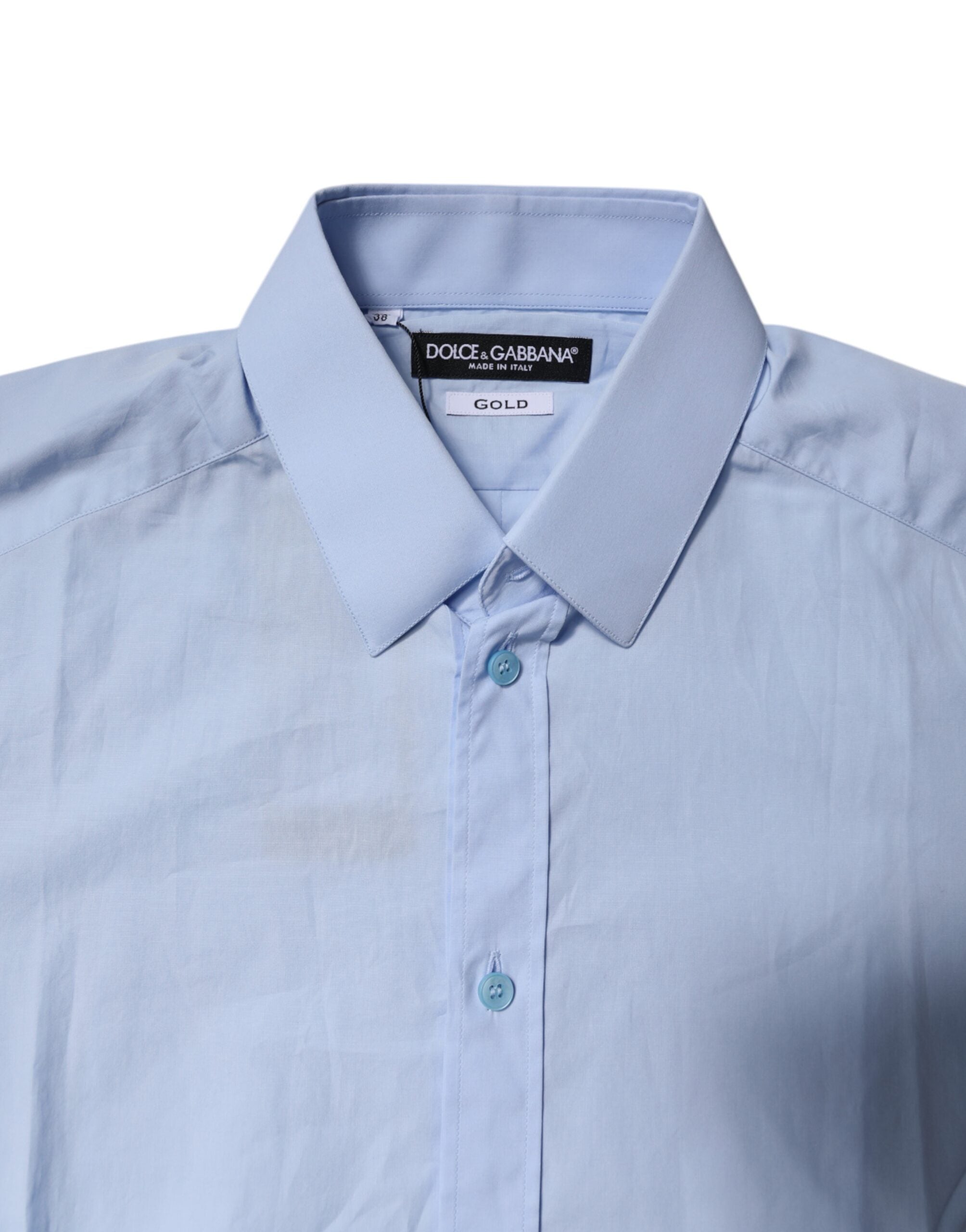 Dolce & Gabbana Light Blue Baumwolle GOLD Kleid Formelles Hemd