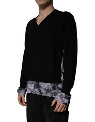 Dolce & Gabbana Schwarzer Camouflage V-Ausschnitt Pullover