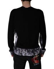 Dolce & Gabbana Schwarzer Camouflage V-Ausschnitt Pullover