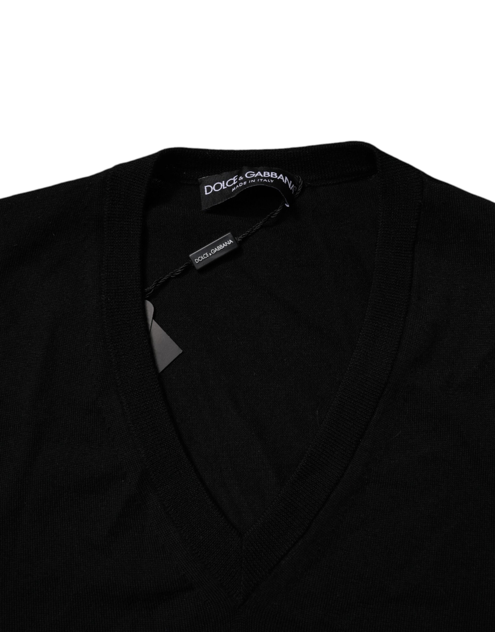 Dolce & Gabbana Schwarzer Camouflage V-Ausschnitt Pullover