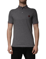 Dolce & Gabbana Graues Poloshirt aus Baumwolle mit Kragen und Krone