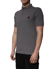 Dolce & Gabbana Graues Poloshirt aus Baumwolle mit Kragen und Krone