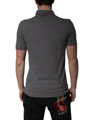 Dolce & Gabbana Graues Poloshirt aus Baumwolle mit Kragen und Krone