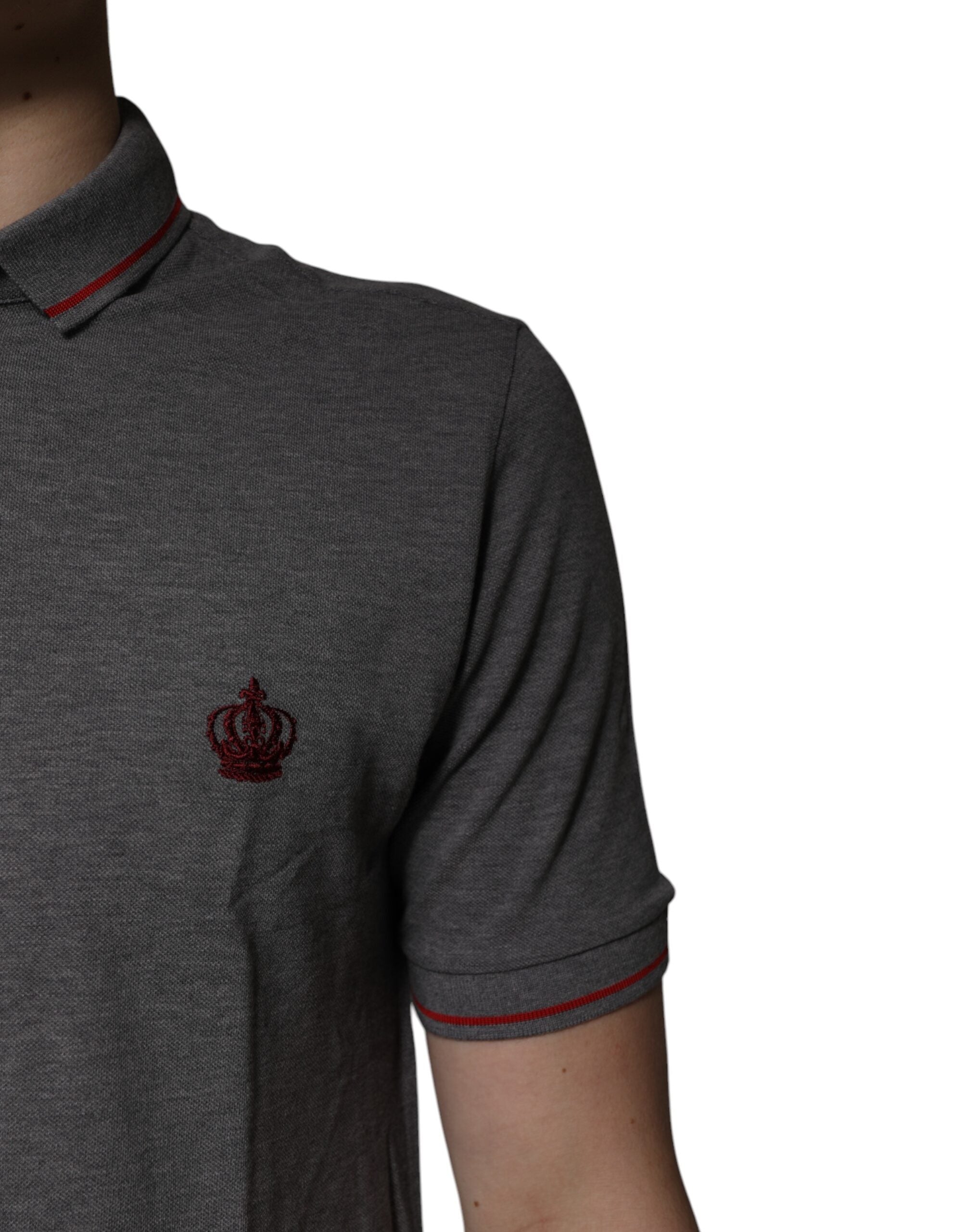 Dolce & Gabbana Graues Poloshirt aus Baumwolle mit Kragen und Krone