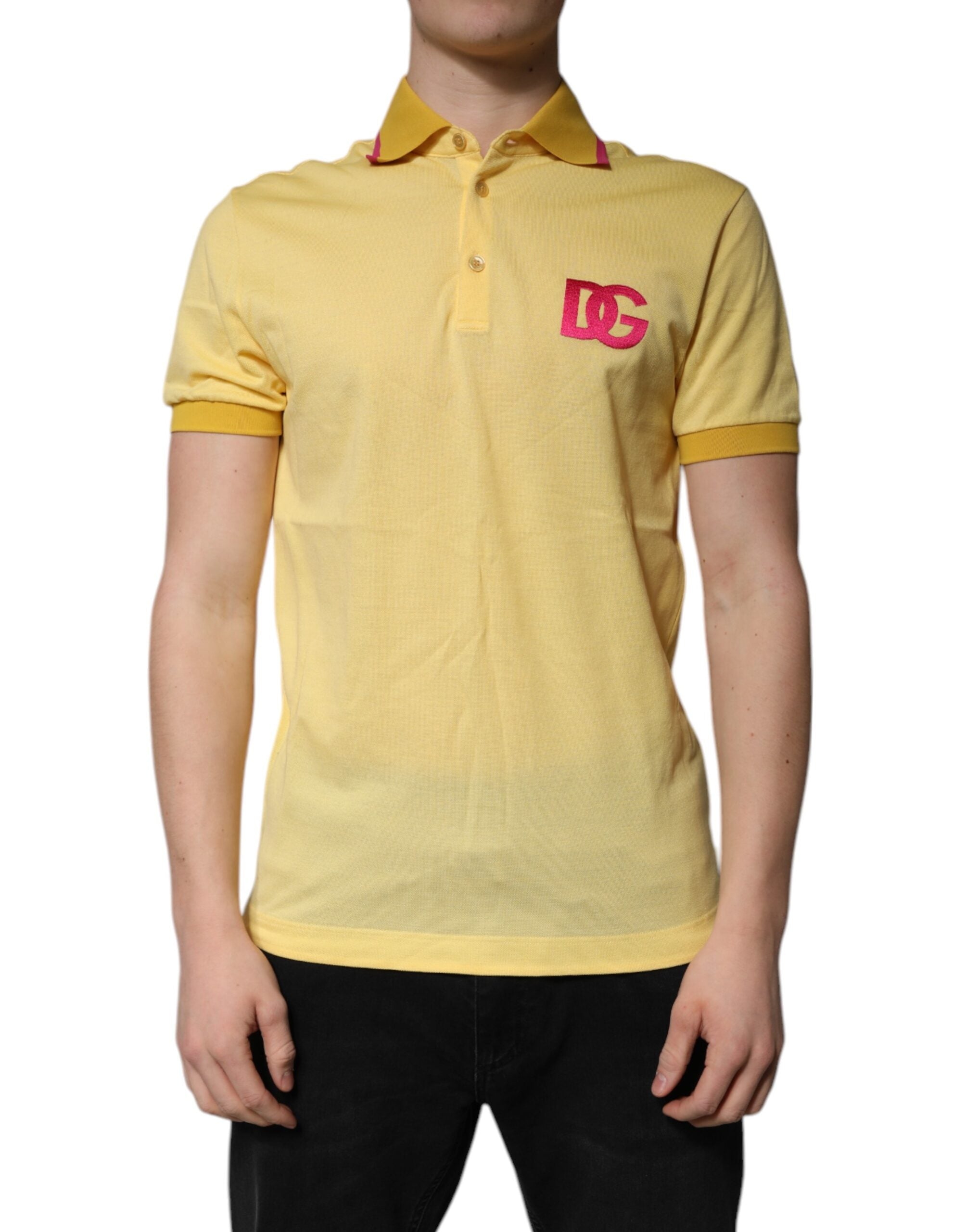 Dolce & Gabbana Gelbes Baumwoll-Polo-T-Shirt mit Logo-Kragen