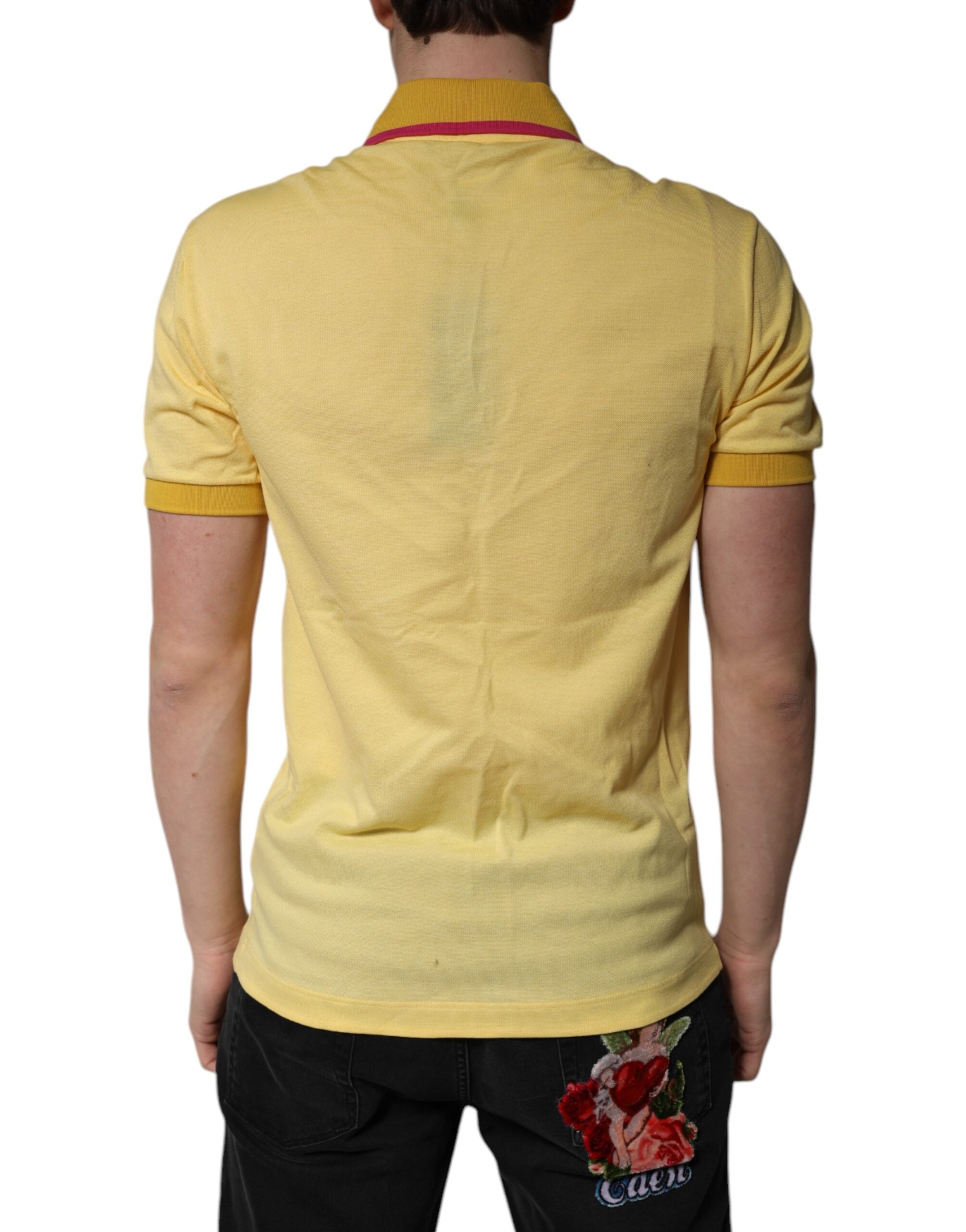 Dolce & Gabbana Gelbes Baumwoll-Polo-T-Shirt mit Logo-Kragen