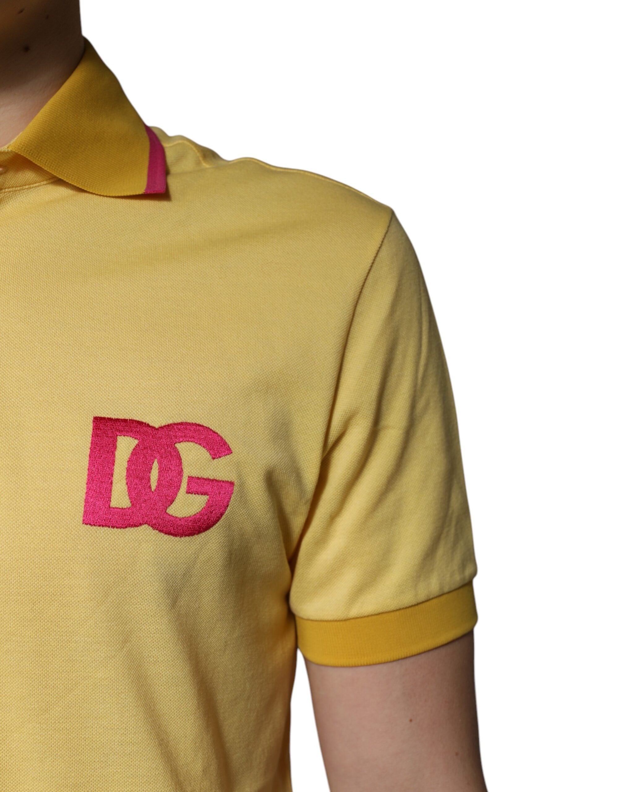 Dolce & Gabbana Gelbes Baumwoll-Polo-T-Shirt mit Logo-Kragen