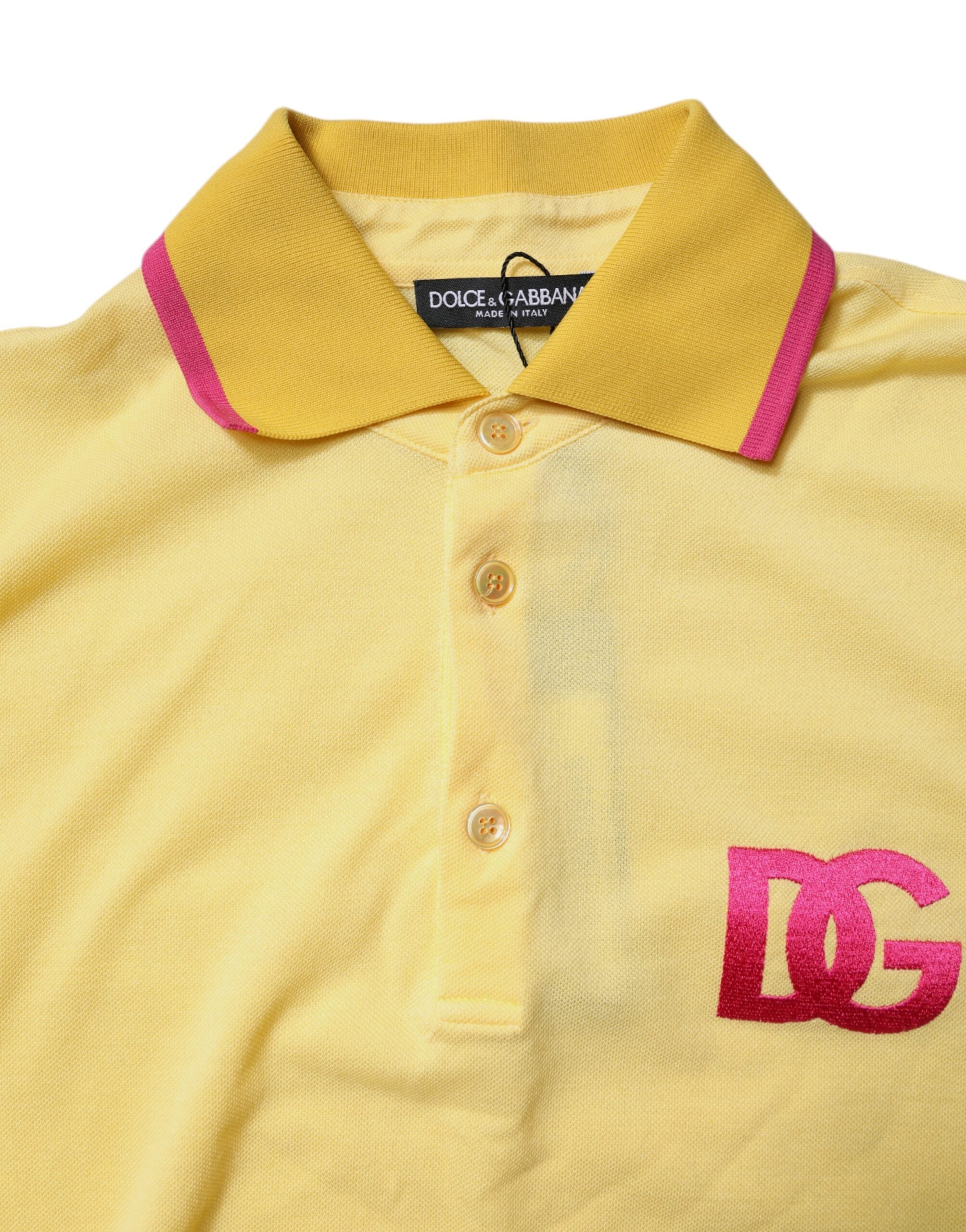 Dolce & Gabbana Gelbes Baumwoll-Polo-T-Shirt mit Logo-Kragen