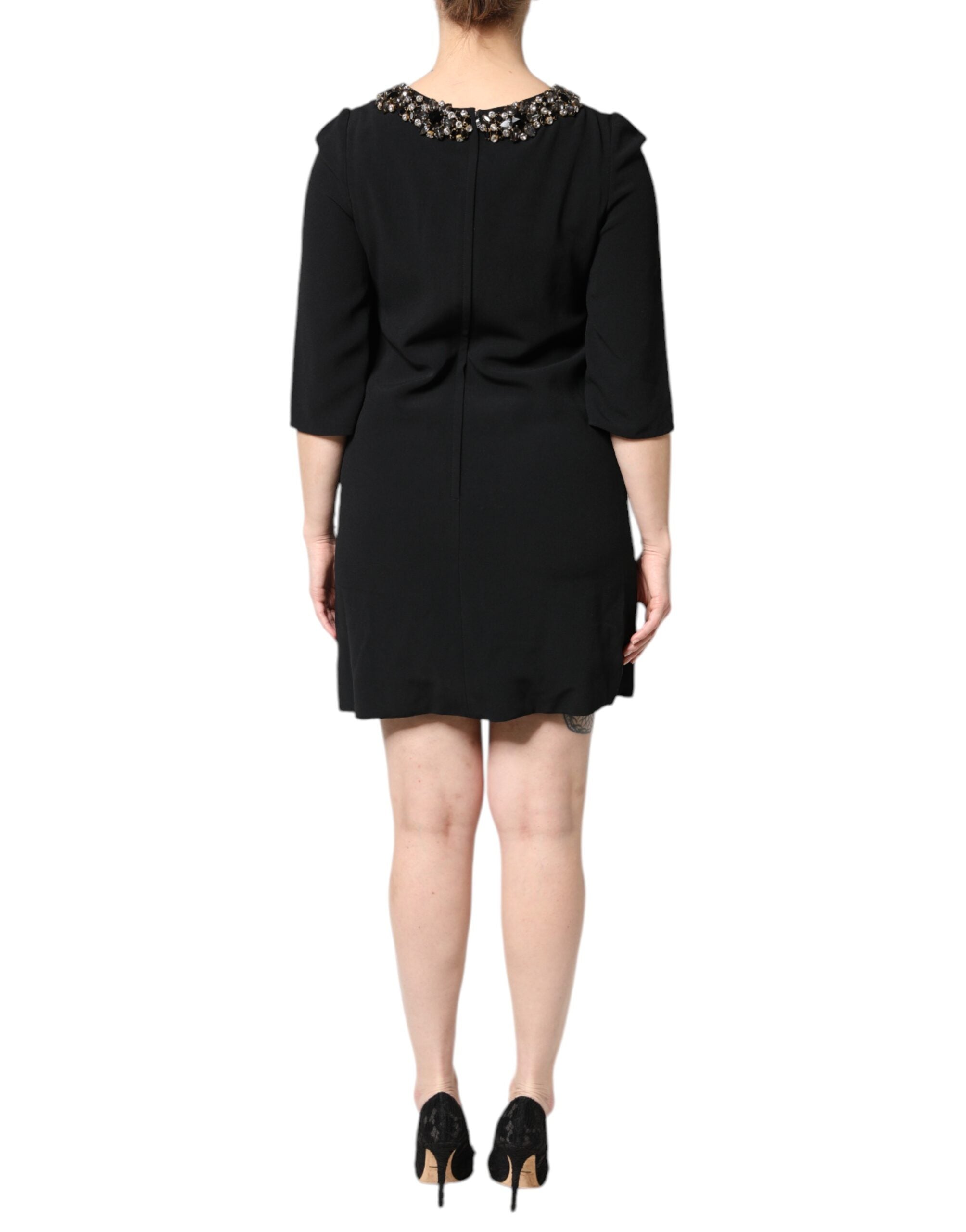 Dolce & Gabbana Zwarte Kristalversierde Mini-jurk Met Ronde Hals