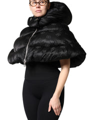 Dolce & Gabbana Schwarze gepolsterte Puffer-Kapuzenjacke mit durchgehendem Reißverschluss, kurz geschnitten