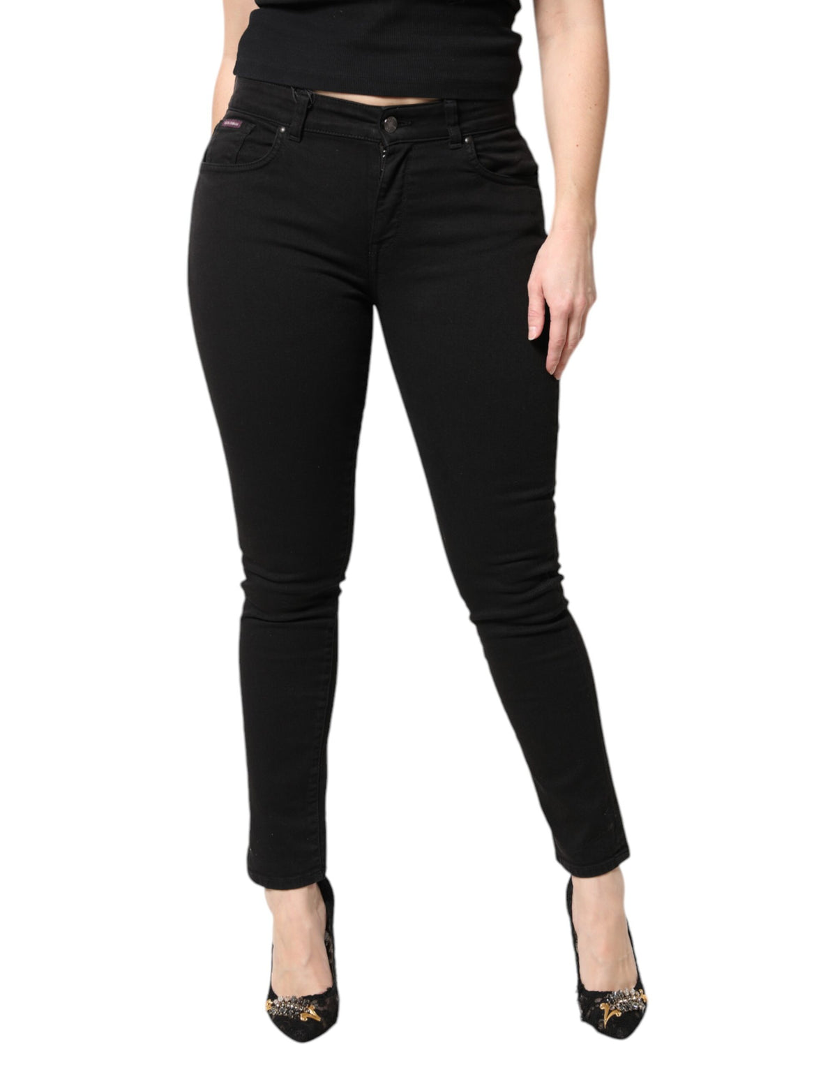 Dolce & Gabbana Schwarze Skinny Jeans aus Baumwolle mit mittlerer Bundhöhe