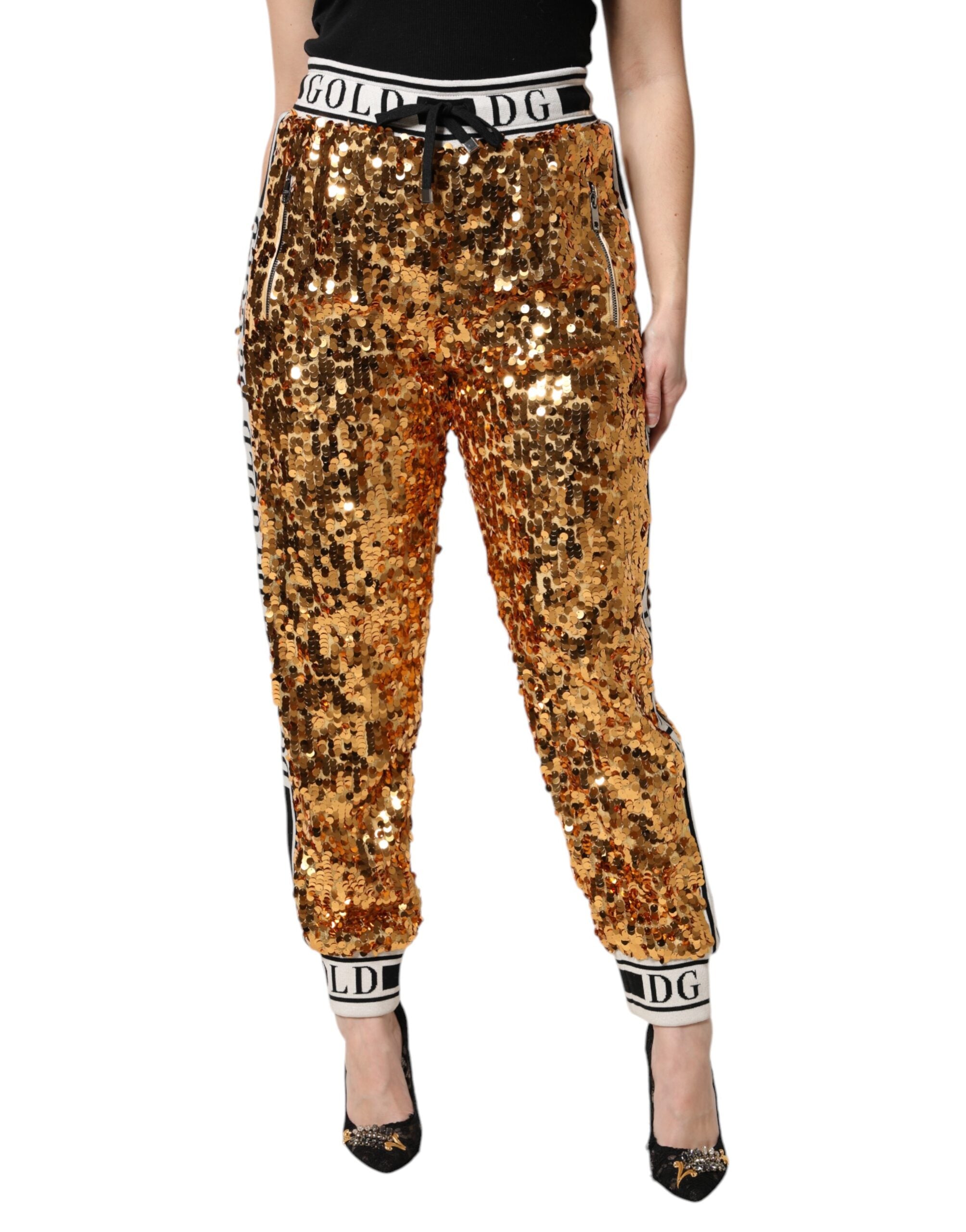 Dolce & Gabbana Metallic Gold DG Logo Pailletten-Jogginghose