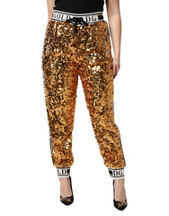 Dolce & Gabbana Metallic Gold DG Logo Pailletten-Jogginghose