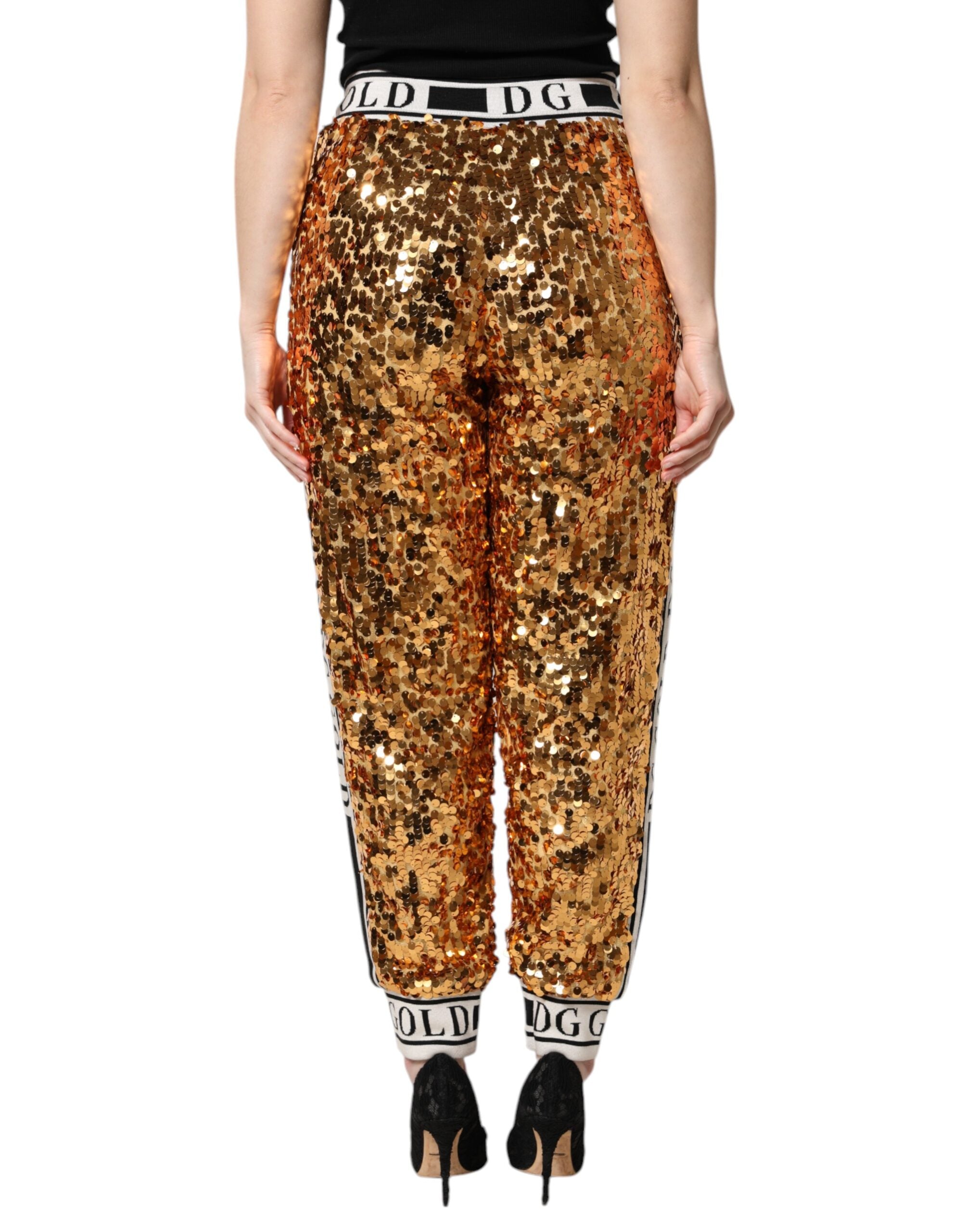 Dolce & Gabbana Metallic Gold DG Logo Pailletten-Jogginghose