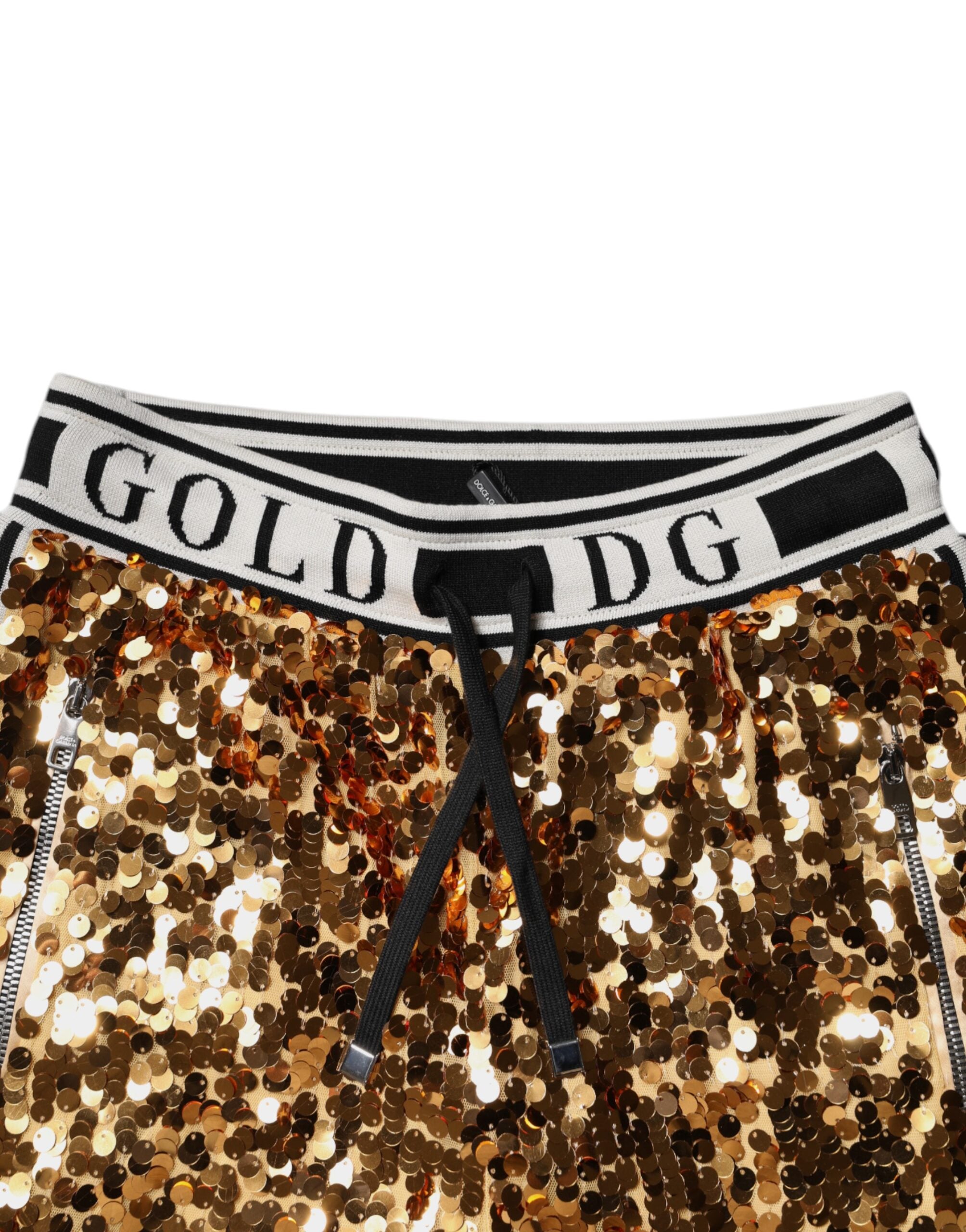 Dolce & Gabbana Metallic Gold DG Logo Pailletten-Jogginghose