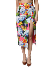 Dolce & Gabbana Mehrfarbiger Midi-Rock mit hohem Bund und Blumenmuster