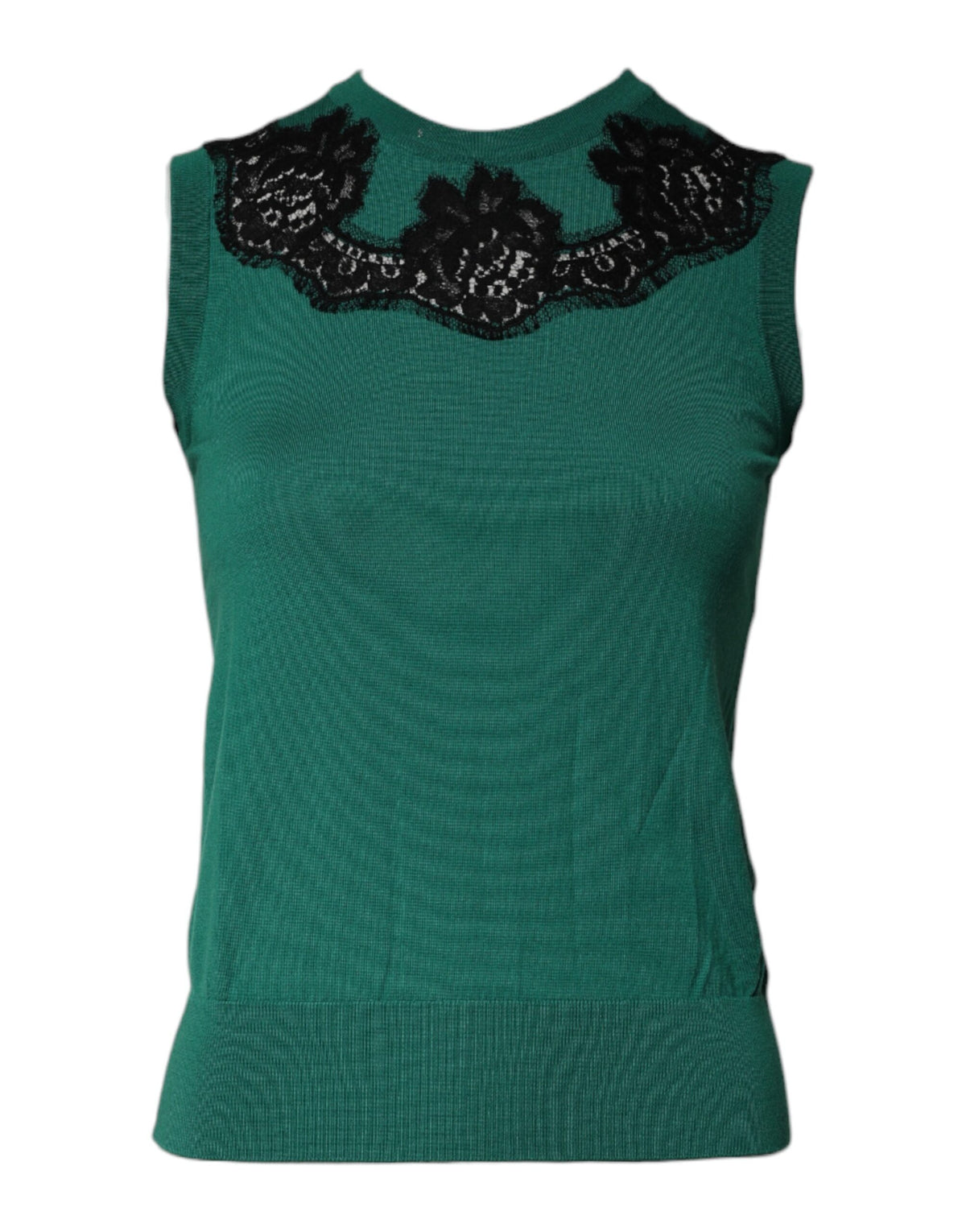 Dolce & Gabbana Grünes Woll-Tanktop mit Spitzenbesatz