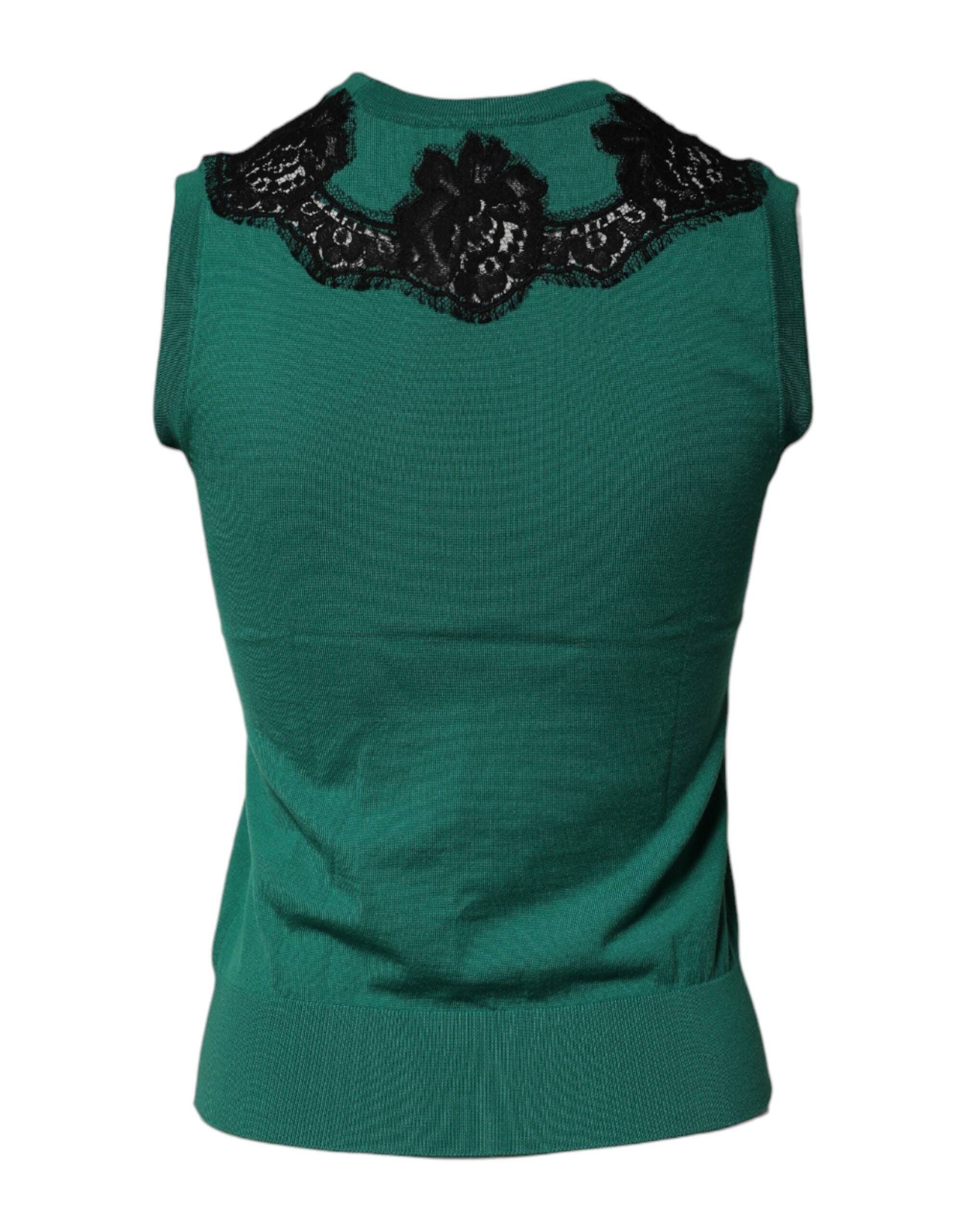Dolce & Gabbana Grünes Woll-Tanktop mit Spitzenbesatz