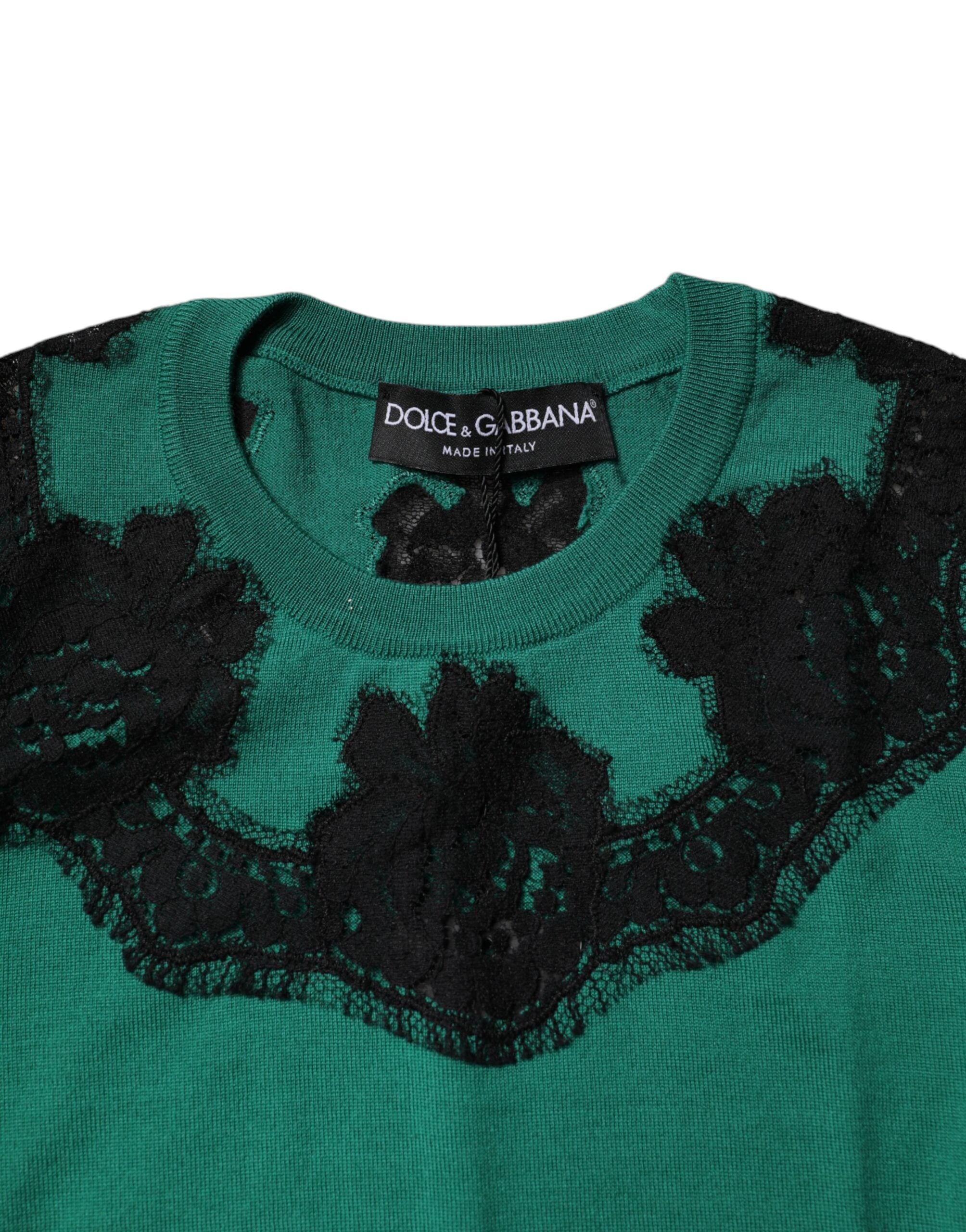 Dolce & Gabbana Grünes Woll-Tanktop mit Spitzenbesatz