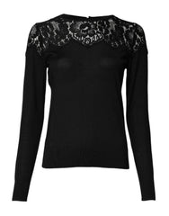 Dolce & Gabbana Schwarze Langarmbluse aus floraler Spitze