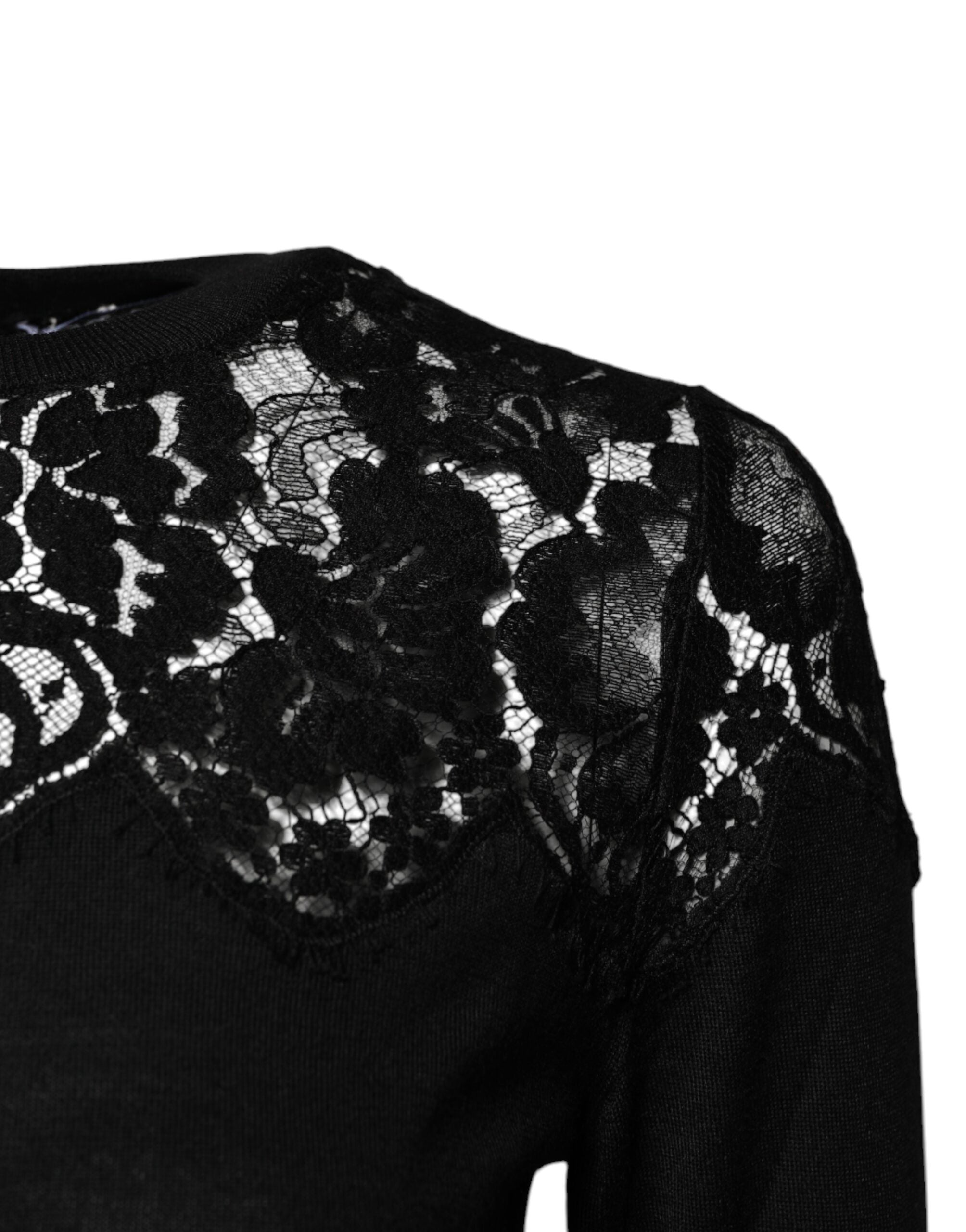 Dolce & Gabbana Schwarze Langarmbluse aus floraler Spitze