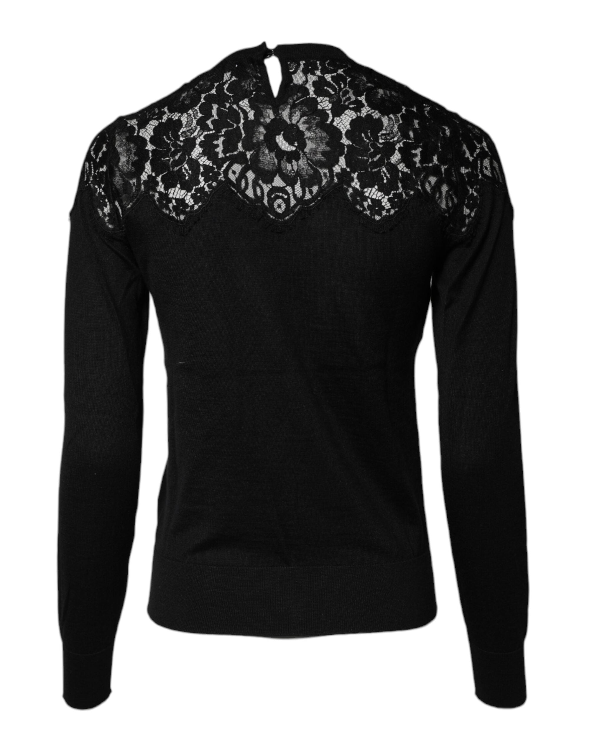 Dolce & Gabbana Schwarze Langarmbluse aus floraler Spitze