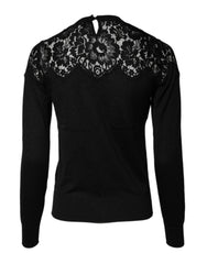 Dolce & Gabbana Schwarze Langarmbluse aus floraler Spitze