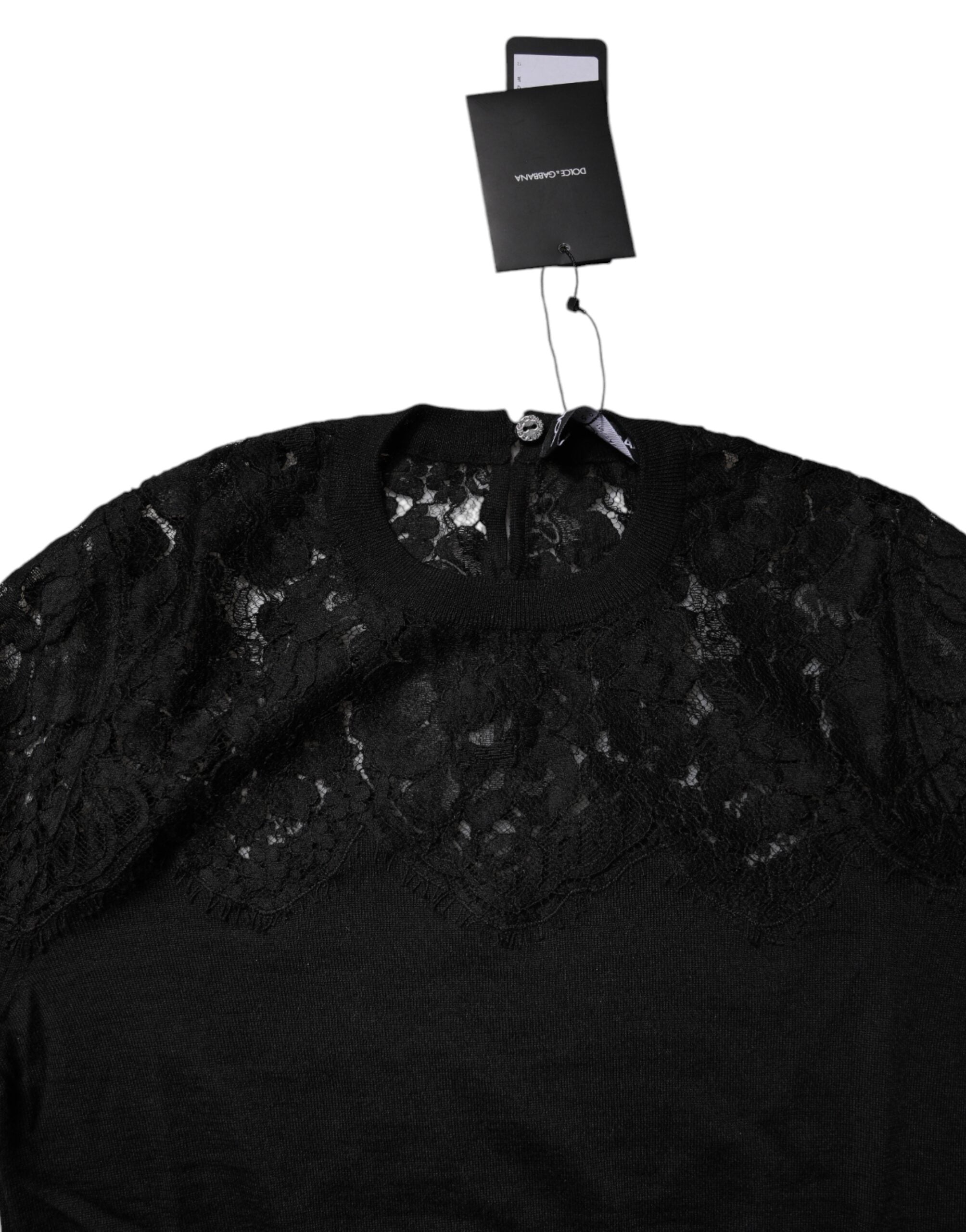 Dolce & Gabbana Schwarze Langarmbluse aus floraler Spitze