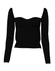 Dolce & Gabbana Schwarzer Pullover mit eckigem Ausschnitt und langen Ärmeln