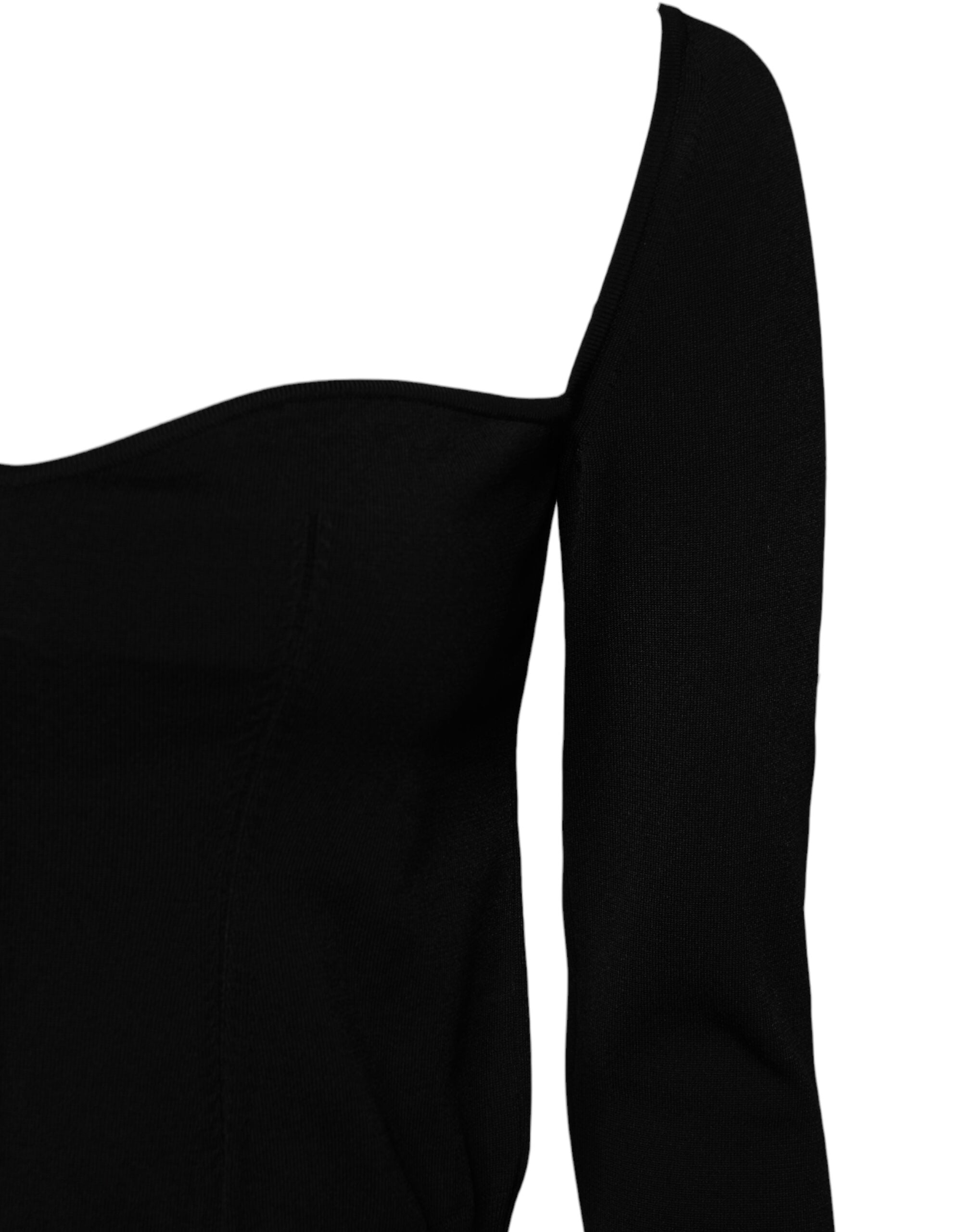 Dolce & Gabbana Schwarzer Pullover mit eckigem Ausschnitt und langen Ärmeln