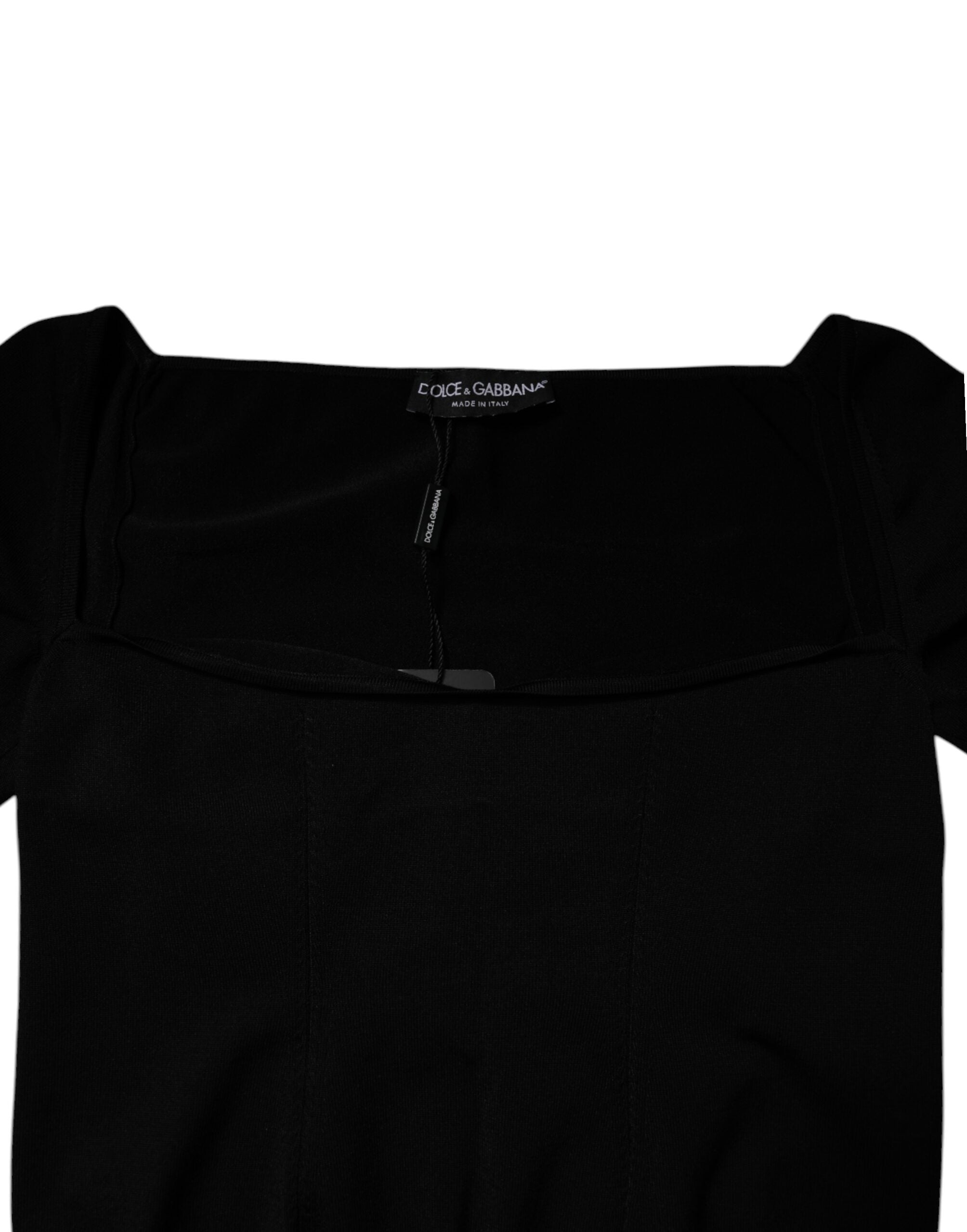 Dolce & Gabbana Schwarzer Pullover mit eckigem Ausschnitt und langen Ärmeln