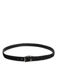 Dolce & Gabbana Zwarte Katoenmix Riem met Zilverkleurige Metalen Gesp