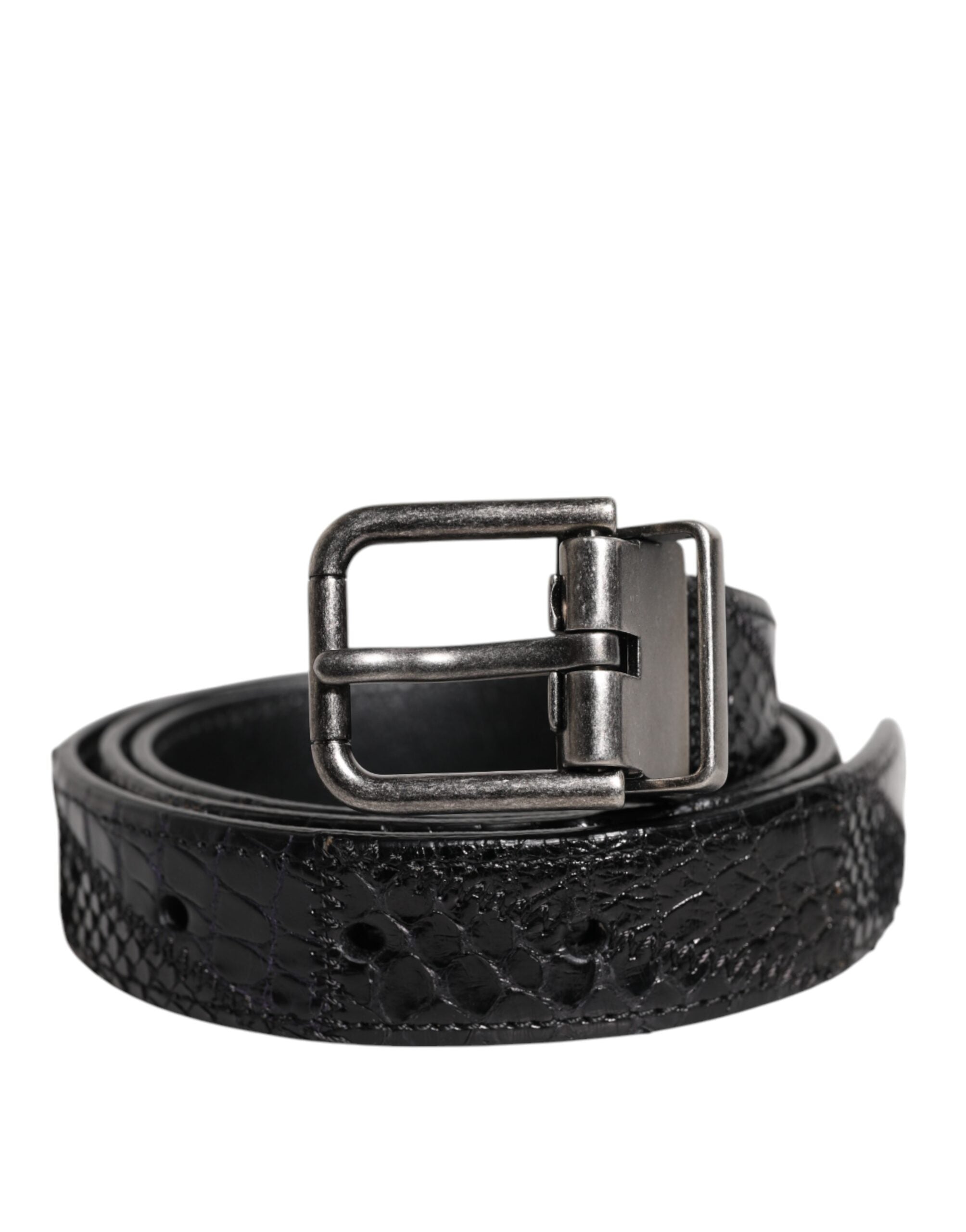 Dolce & Gabbana Gürtel mit Schnalle aus schwarzem Exotikleder und Metalllogo