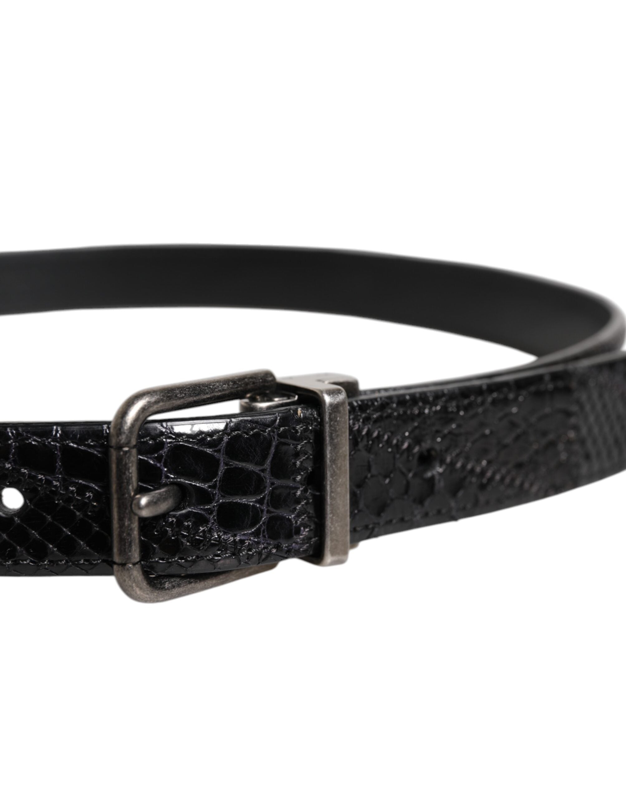 Dolce & Gabbana Gürtel mit Schnalle aus schwarzem Exotikleder und Metalllogo