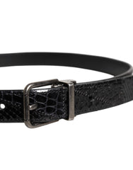 Dolce & Gabbana Gürtel mit Schnalle aus schwarzem Exotikleder und Metalllogo